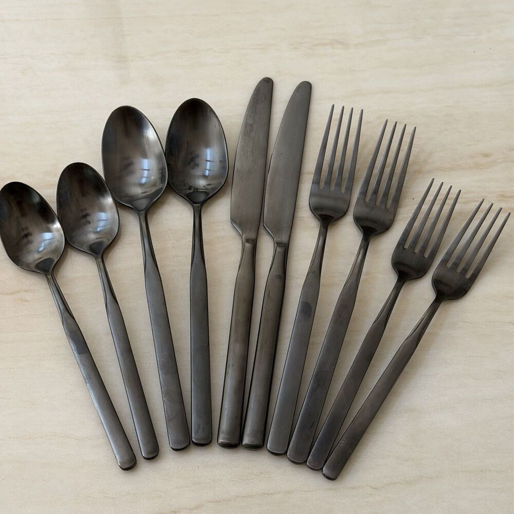 10pc Cambridge Beacon Black Satin Flatware Set